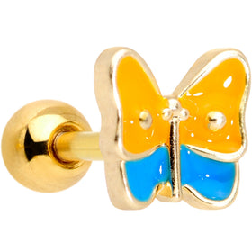 16G 1/4 Gold Tone Blue Orange Butterfly Cartilage Tragus Earring