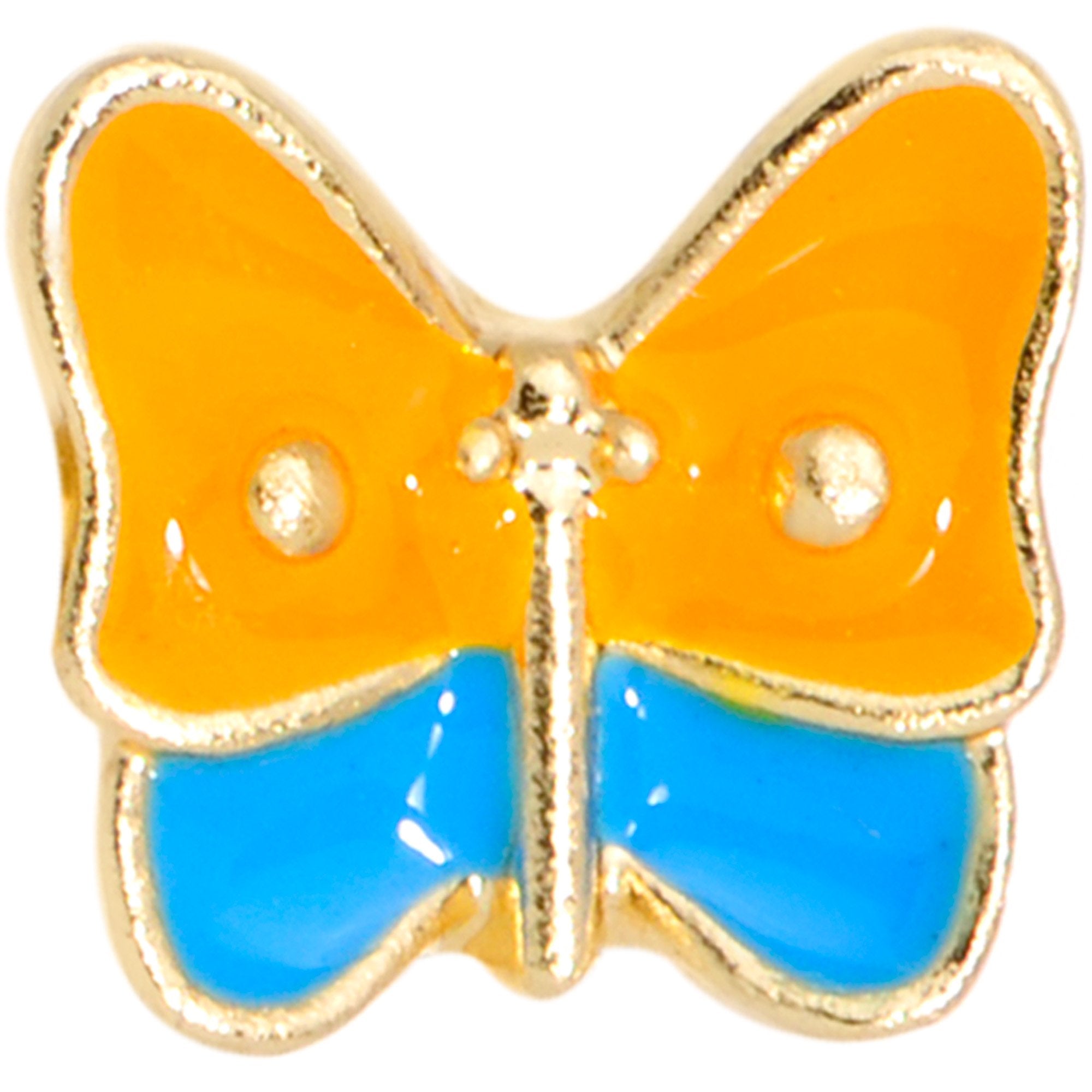 BodyCandy 16G 1/4 Gold Tone Blue Orange Butterfly Cartilage Tragus Earring — detail and construction