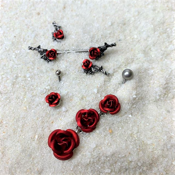 BodyCandy Single Flower Red Rose Belly Button Ring — lifestyle context