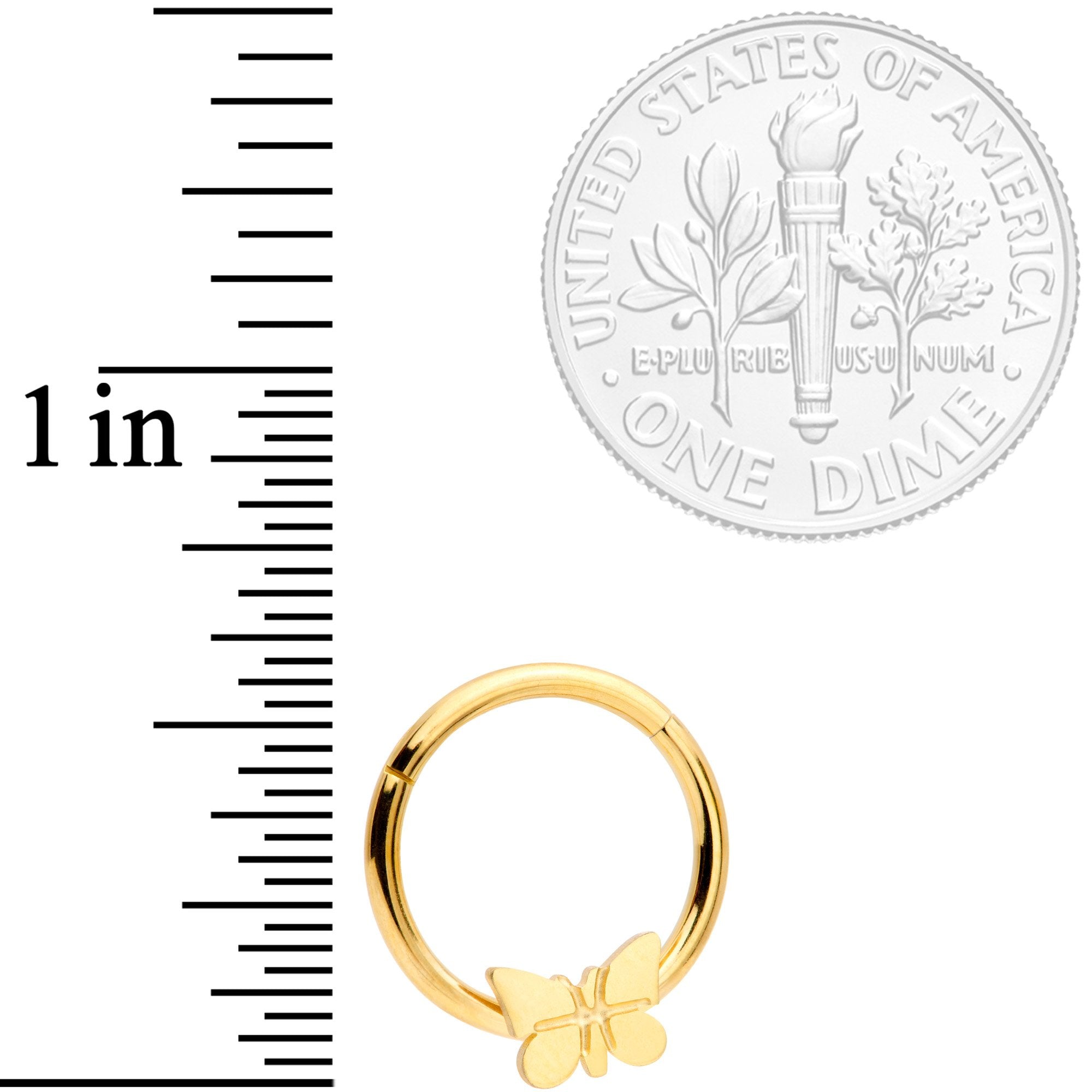 BodyCandy 16G 3/8 Gold Tone Spring Butterfly Hinged Segment Ring — lifestyle context