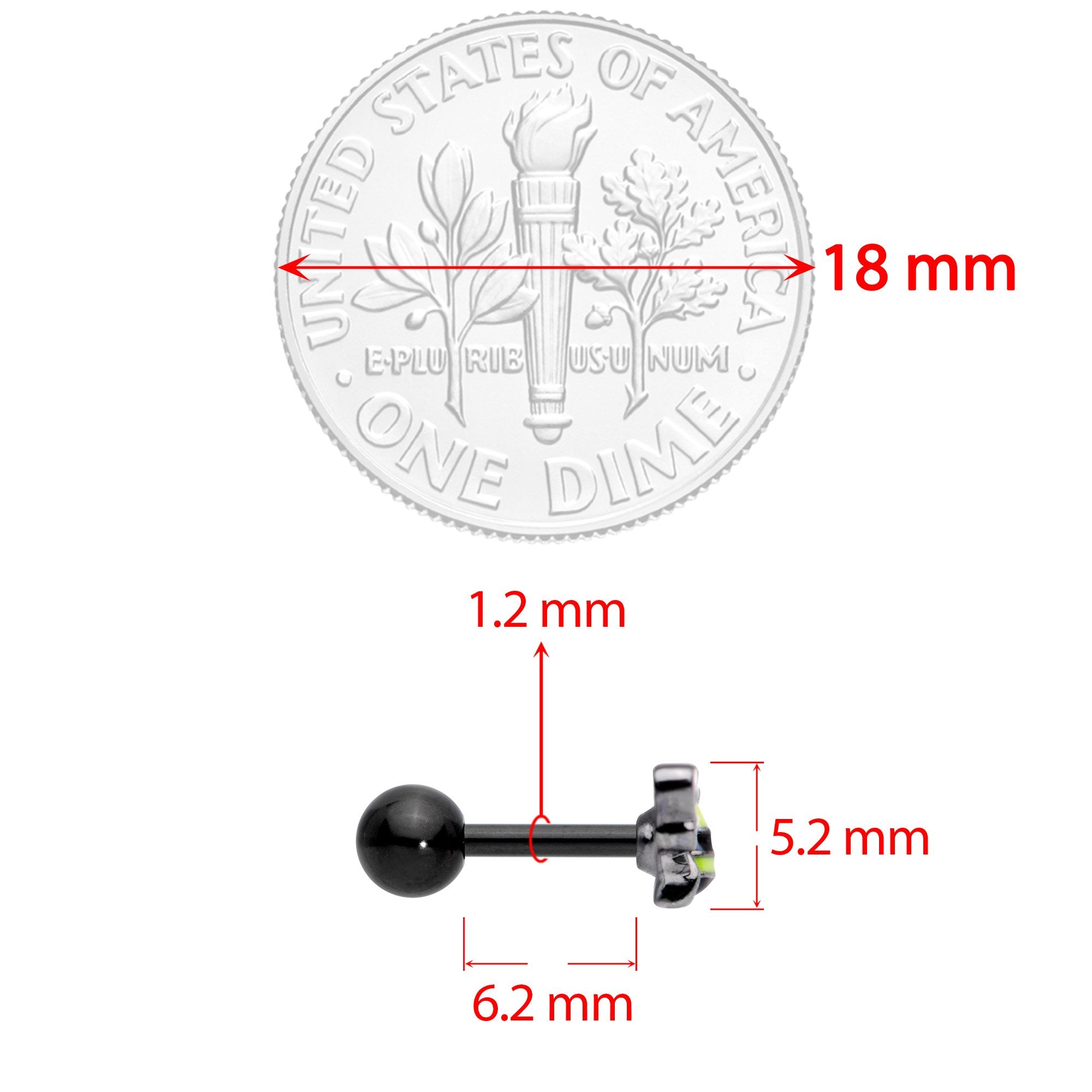 BodyCandy 16G 1/4 Yellow Black Blissful Bumblebee Cartilage Tragus Earring — branding close-up