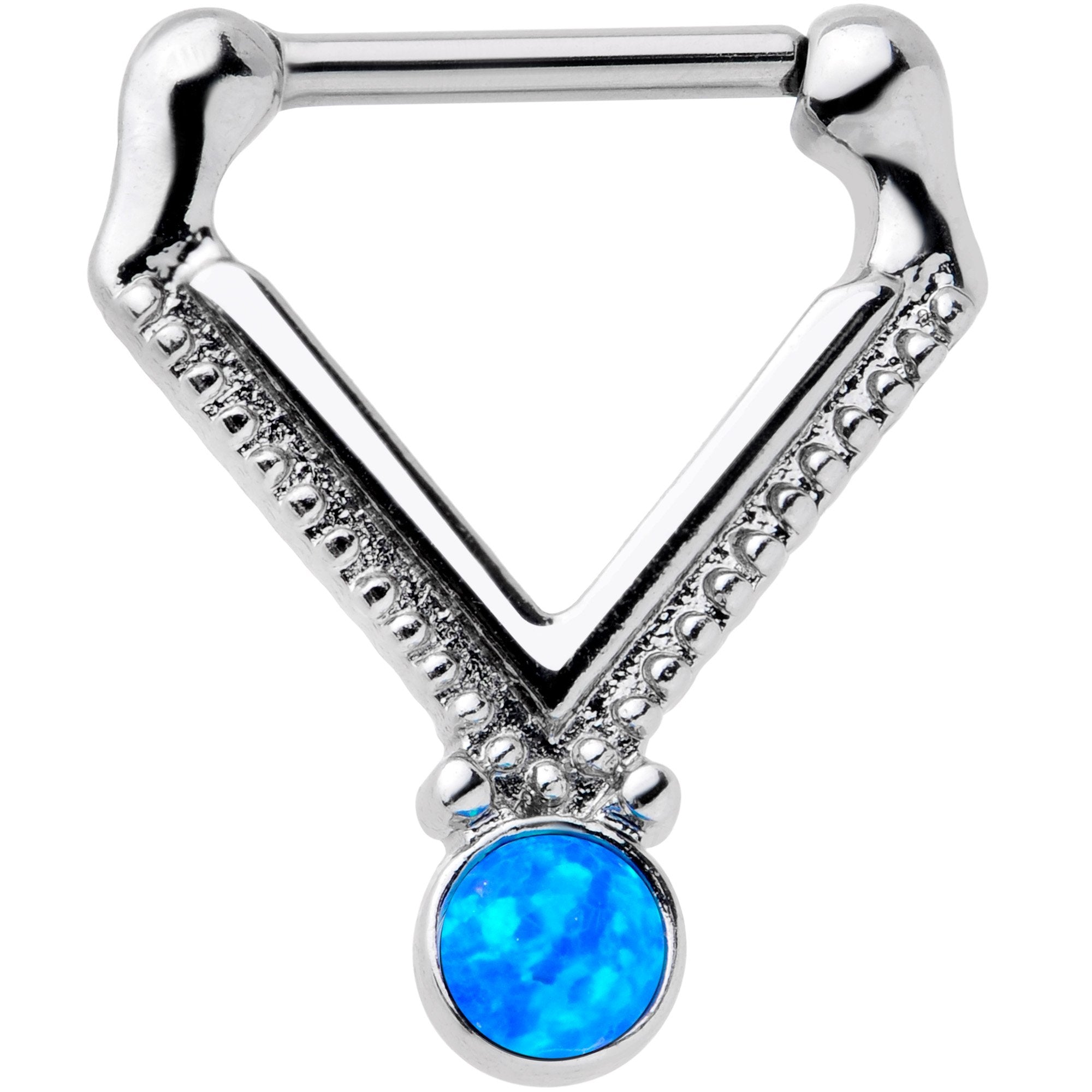 BodyCandy 16G 5/16 Blue Faux Opal V Shape Septum Clicker — main product shot