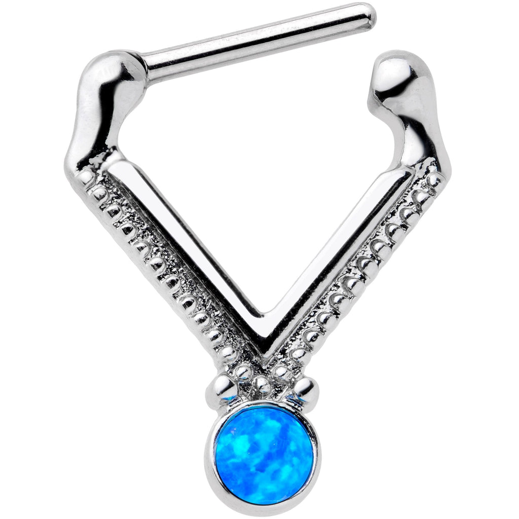 BodyCandy 16G 5/16 Blue Faux Opal V Shape Septum Clicker — detail and construction