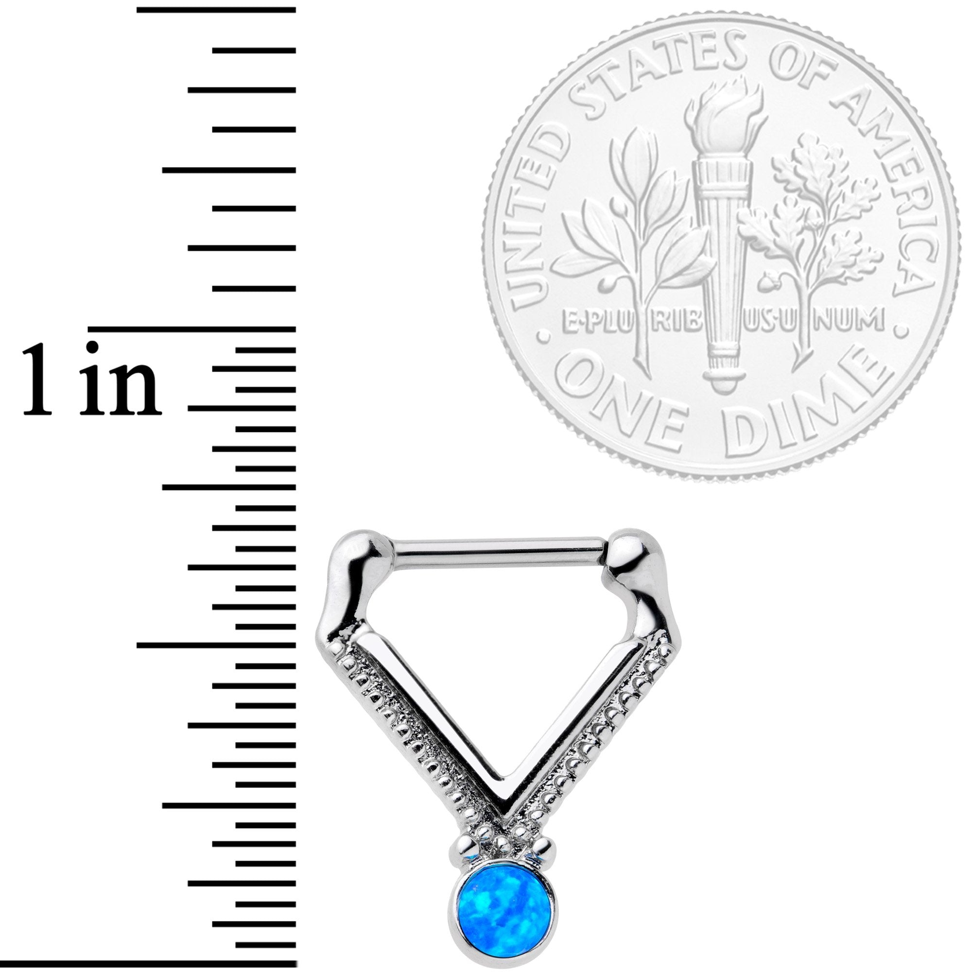 BodyCandy 16G 5/16 Blue Faux Opal V Shape Septum Clicker — lifestyle context