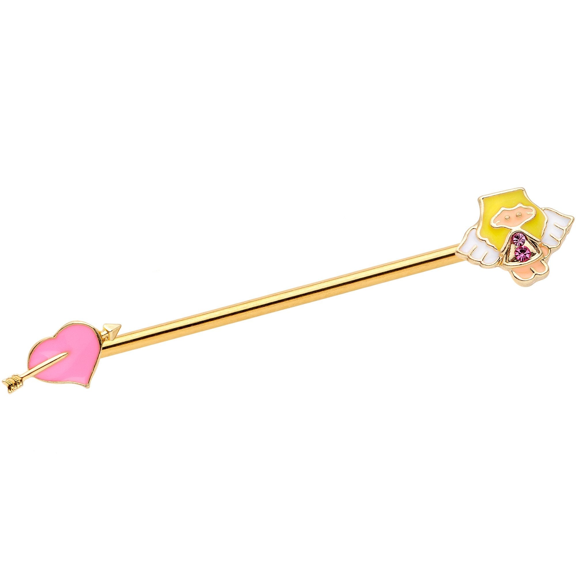 BodyCandy 14G Pink Gem Gold Tone Cupid Industrial Barbell 38mm — main product shot
