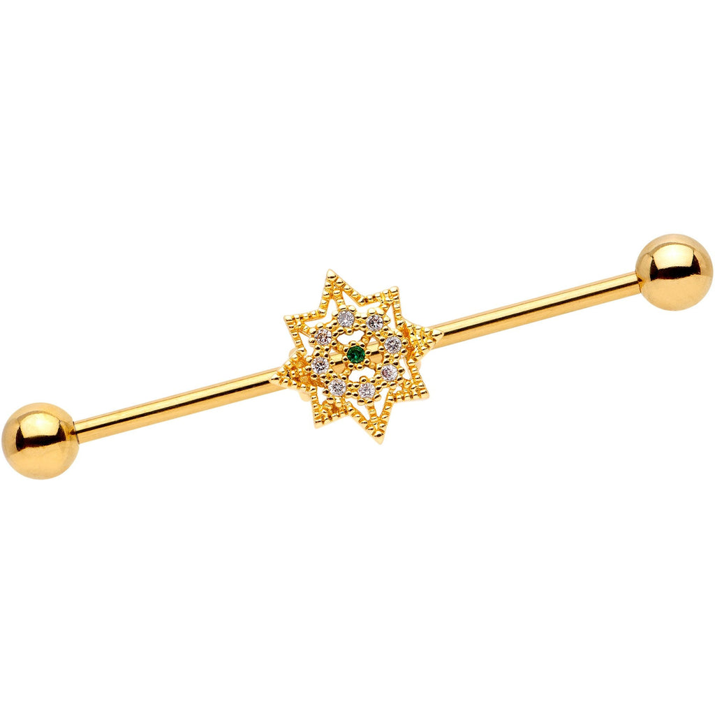 BodyCandy 14G Clear CZ Gold Tone Elegant Industrial Barbell 38mm — main product shot