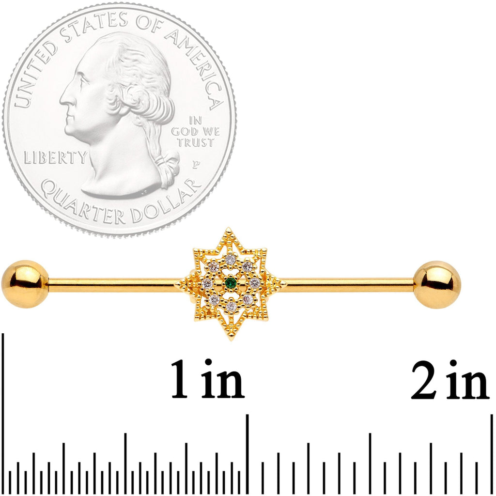 BodyCandy 14G Clear CZ Gold Tone Elegant Industrial Barbell 38mm — detail and construction