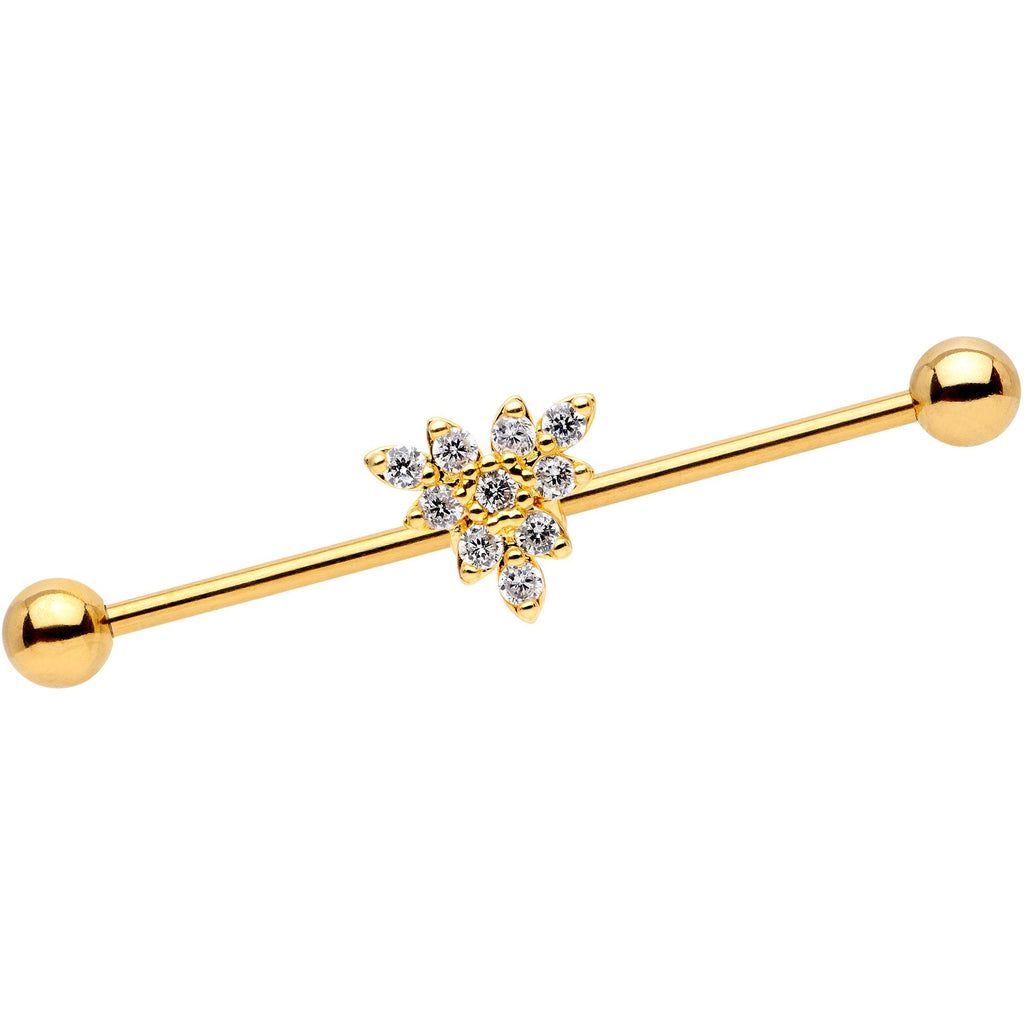 BodyCandy 14G Clear CZ Gold Tone Triangle Industrial Barbell 38mm — main product shot