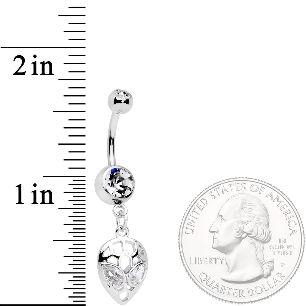 BodyCandy Clear Cubic Zirconia Gem Openwork Alien Dangle Belly Ring — detail and construction
