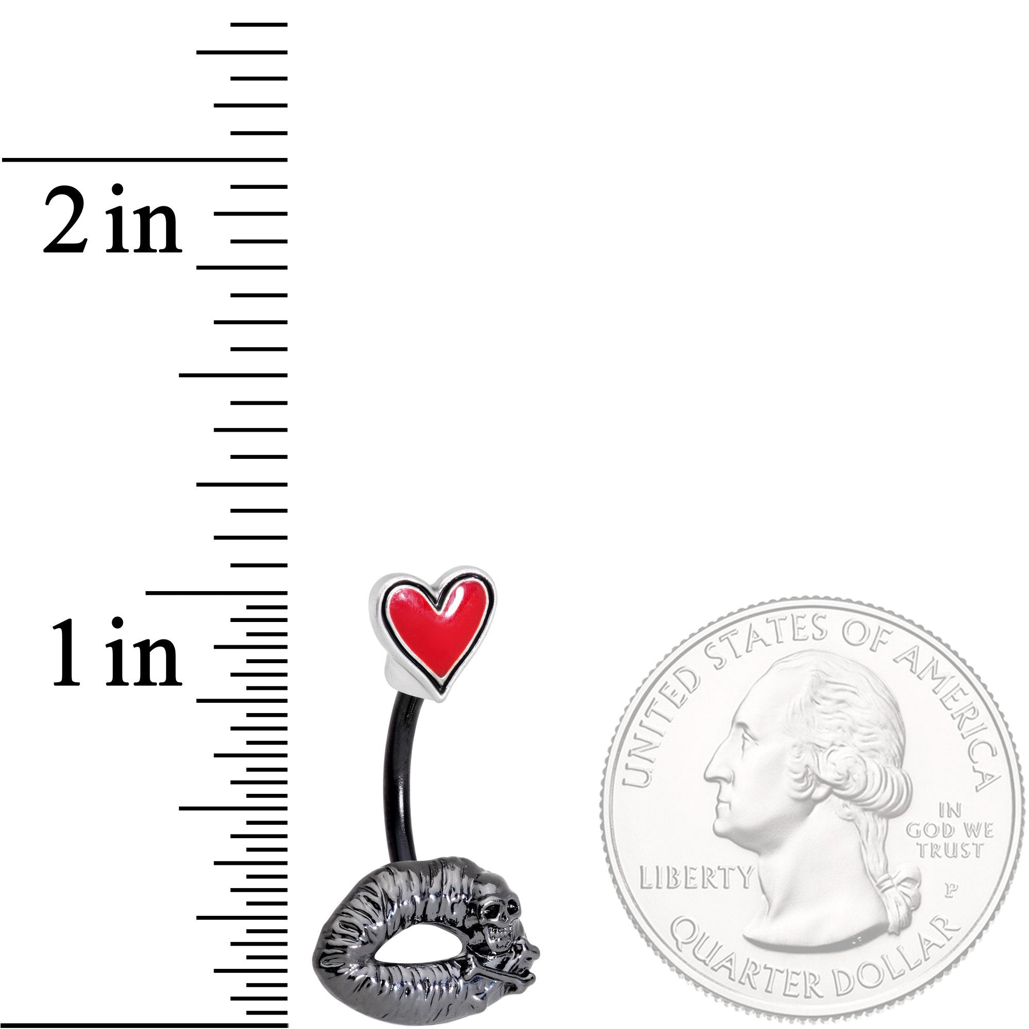 BodyCandy Red Heart Kiss of Death Double Mount Belly Ring — lifestyle context