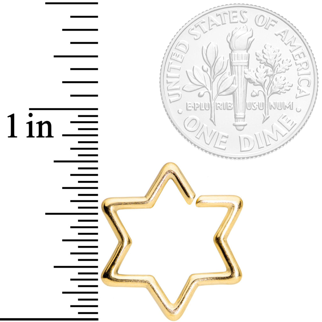 BodyCandy 16G 5/16 Gold Tone Star of David Hexagram Closure Ring — detail and construction
