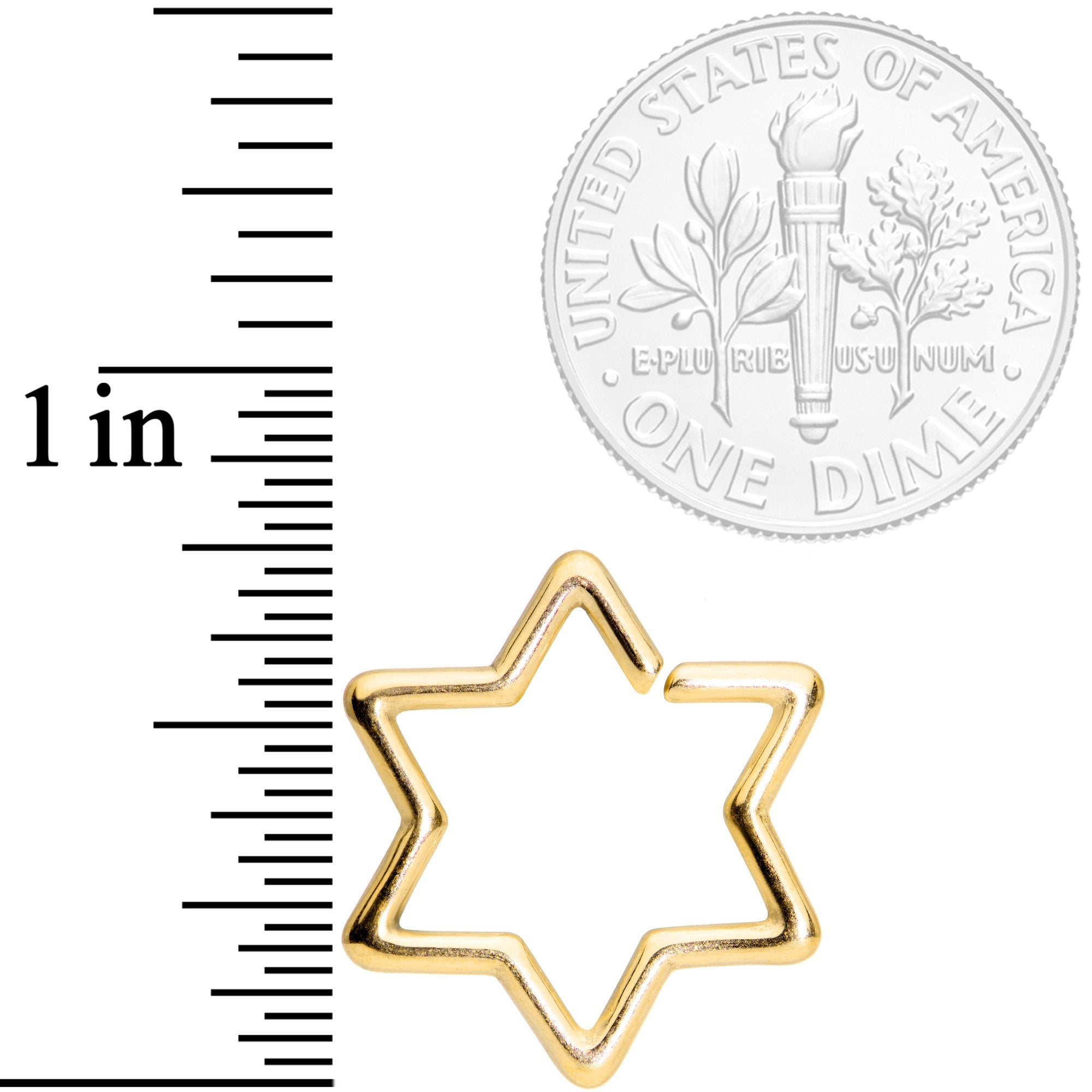 BodyCandy 16G 5/16 Gold Tone Star of David Hexagram Closure Ring — detail and construction