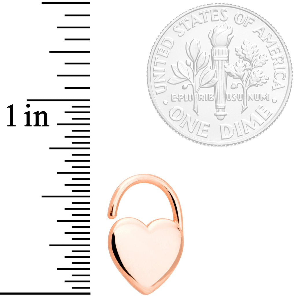 BodyCandy 16G 5/16 Rose Gold Tone Padlock Heart Closure Ring — detail and construction