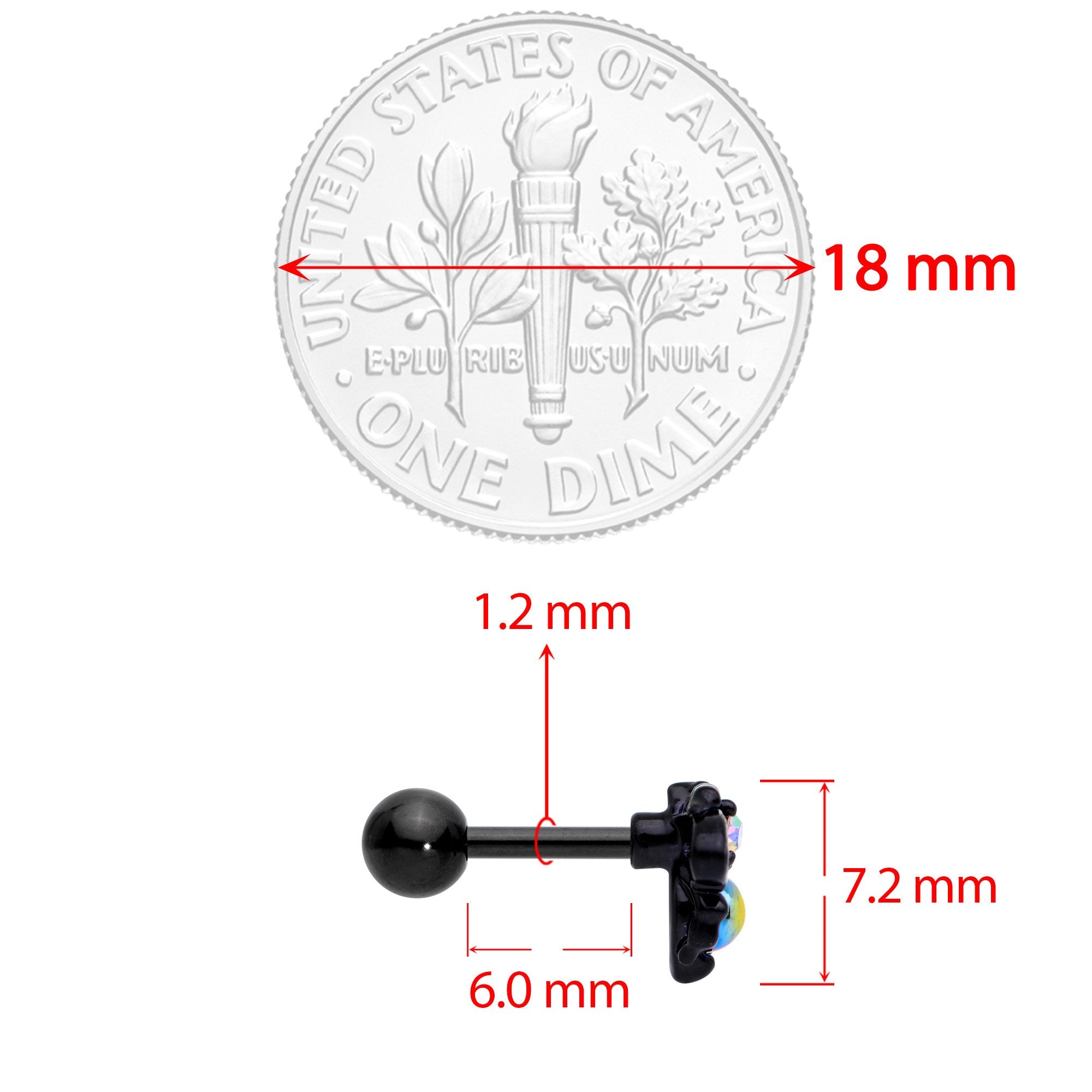 BodyCandy 16G 1/4 Aurora Gem Black Busy Bee Cartilage Tragus Earring — branding close-up