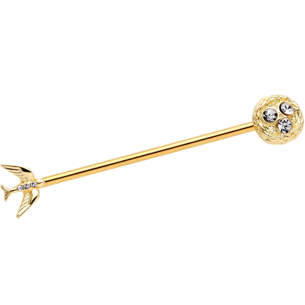 BodyCandy 14G Clear Gem Gold Tone Bird Nest Industrial Barbell 38mm — main product shot