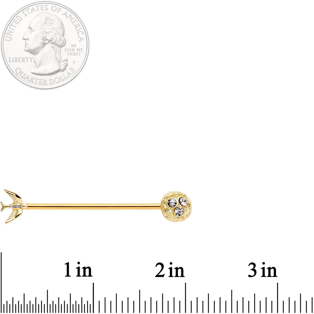 BodyCandy 14G Clear Gem Gold Tone Bird Nest Industrial Barbell 38mm — detail and construction