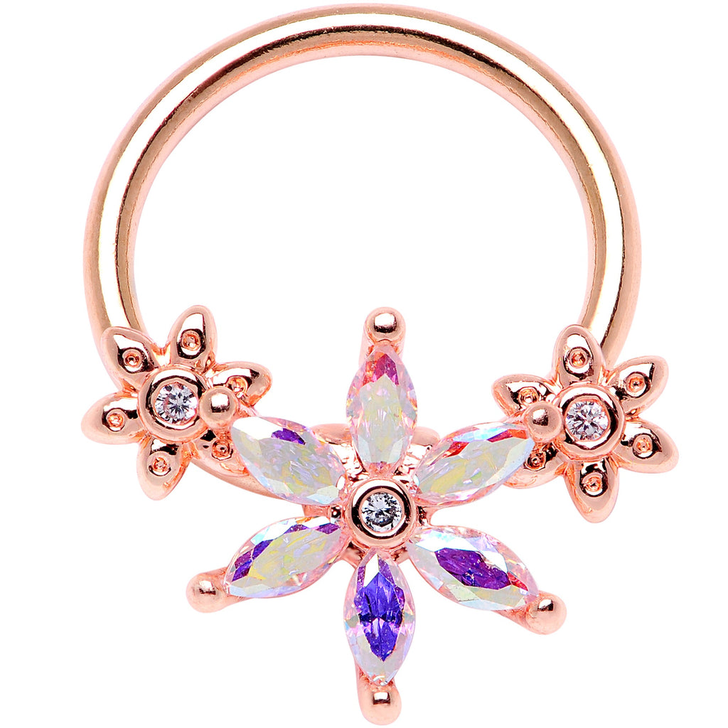 BodyCandy 16G 3/8" Aurora CZ Gem Rose Gold Tone Flower BCR Captive Ring — main product shot