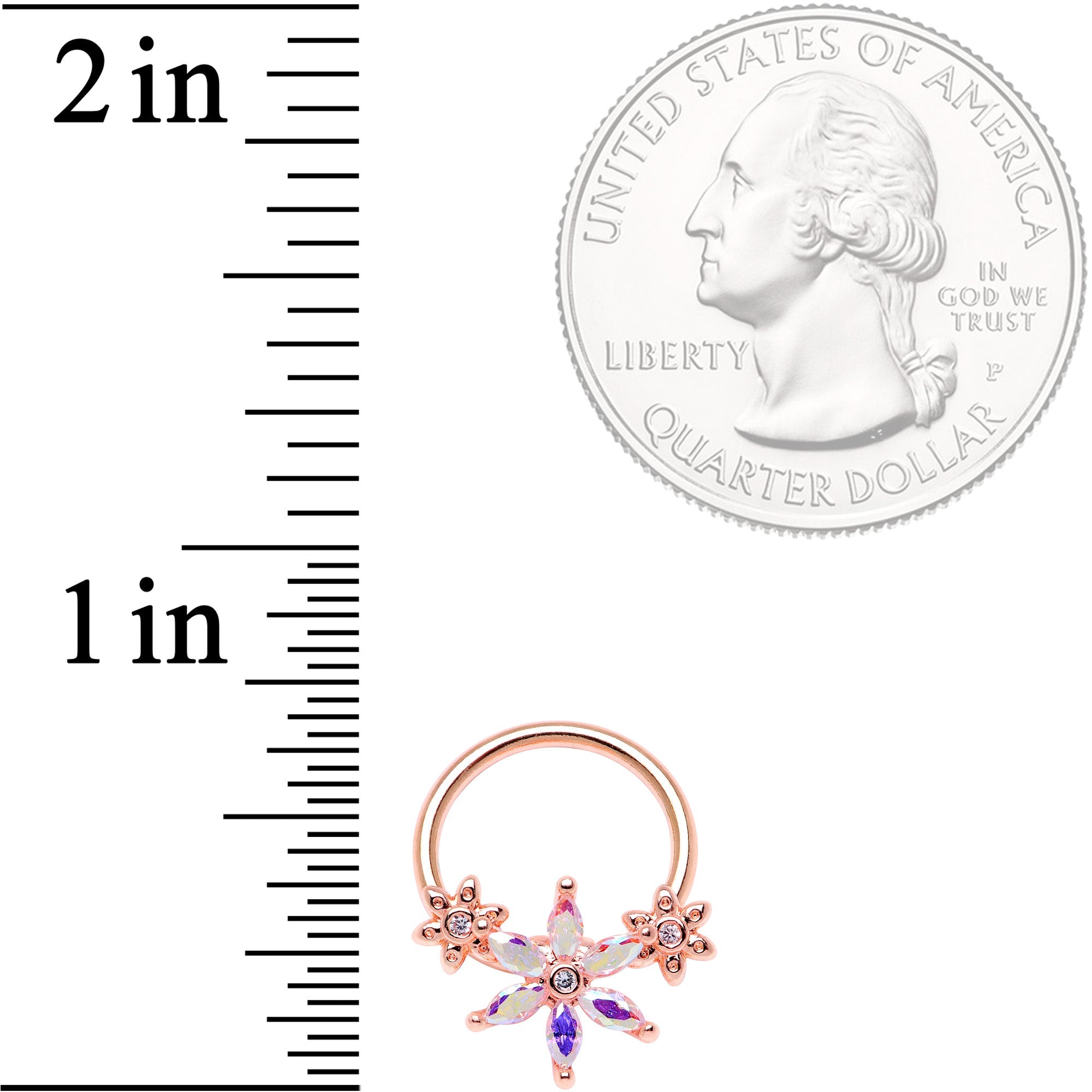 BodyCandy 16G 3/8" Aurora CZ Gem Rose Gold Tone Flower BCR Captive Ring — detail close-up
