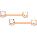 BodyCandy 14G 9/16 Aurora CZ Gem Rose Gold Tone Barbell Nipple Ring Set — main product shot