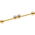 BodyCandy 14G Clear Gem Gold Tone Double Drama Industrial Barbell 38mm — main product shot