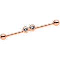 BodyCandy 14G Clear Gem Rose Gold Tone Double Drama Industrial Barbell 38mm — main product shot