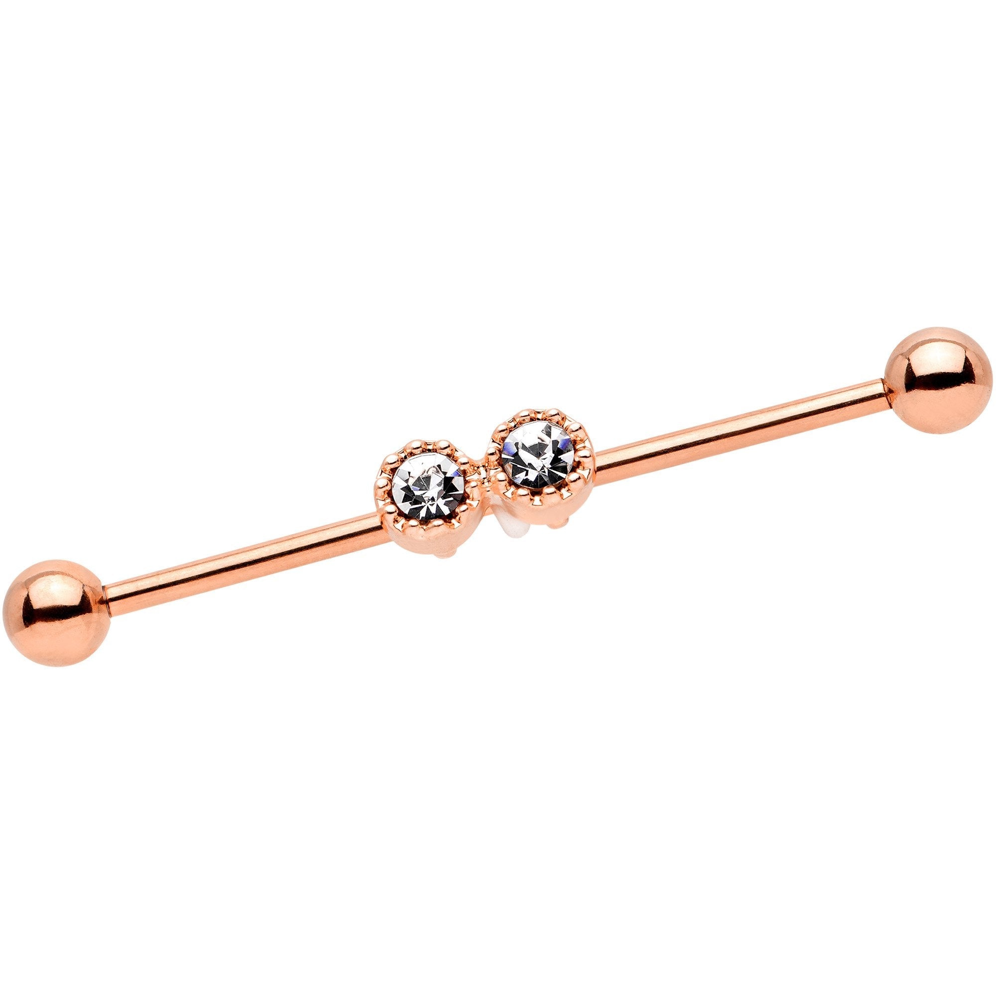 BodyCandy 14G Clear Gem Rose Gold Tone Double Drama Industrial Barbell 38mm — main product shot