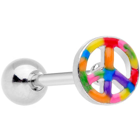 Hippie Rainbow Peace Sign Barbell Tongue Ring