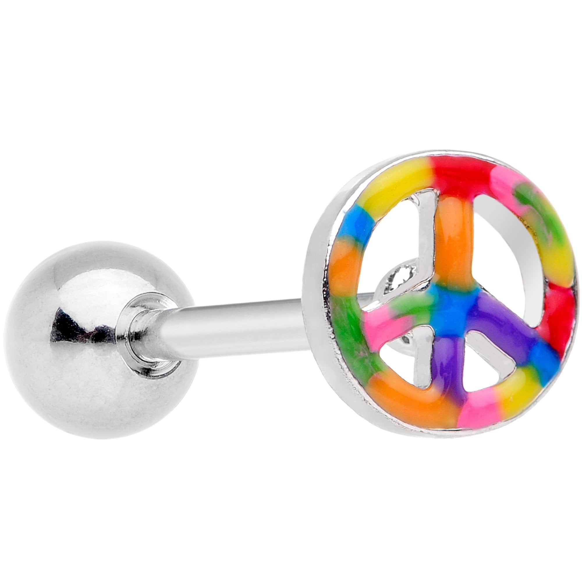 BodyCandy Hippie Rainbow Peace Sign Barbell Tongue Ring — main product shot