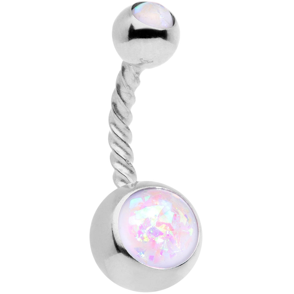 BodyCandy Aurora Gem White Faux Opal Disco Ball Twisted Belly Ring Set of 3 — detail and construction