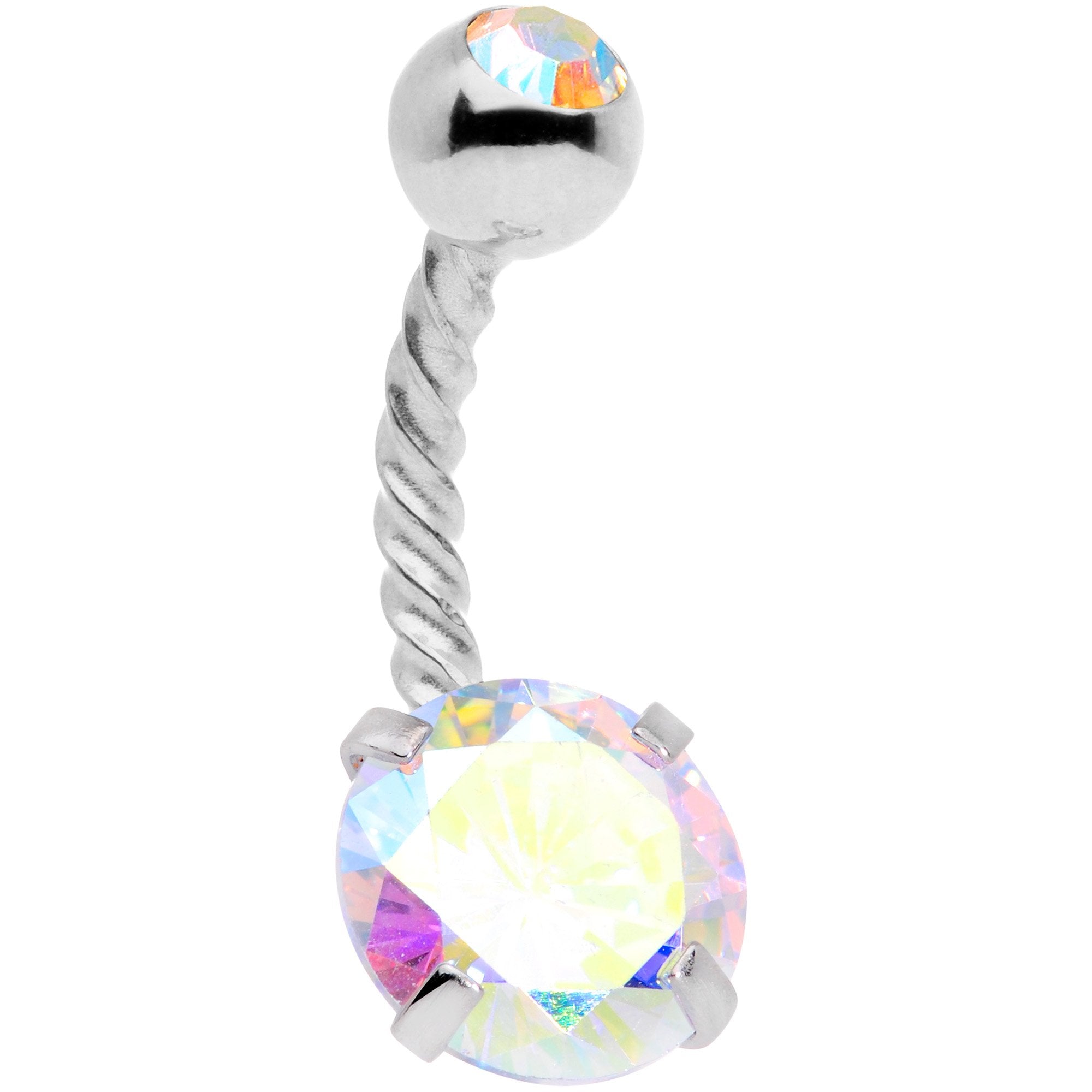 BodyCandy Aurora Gem White Faux Opal Disco Ball Twisted Belly Ring Set of 3 — branding close-up