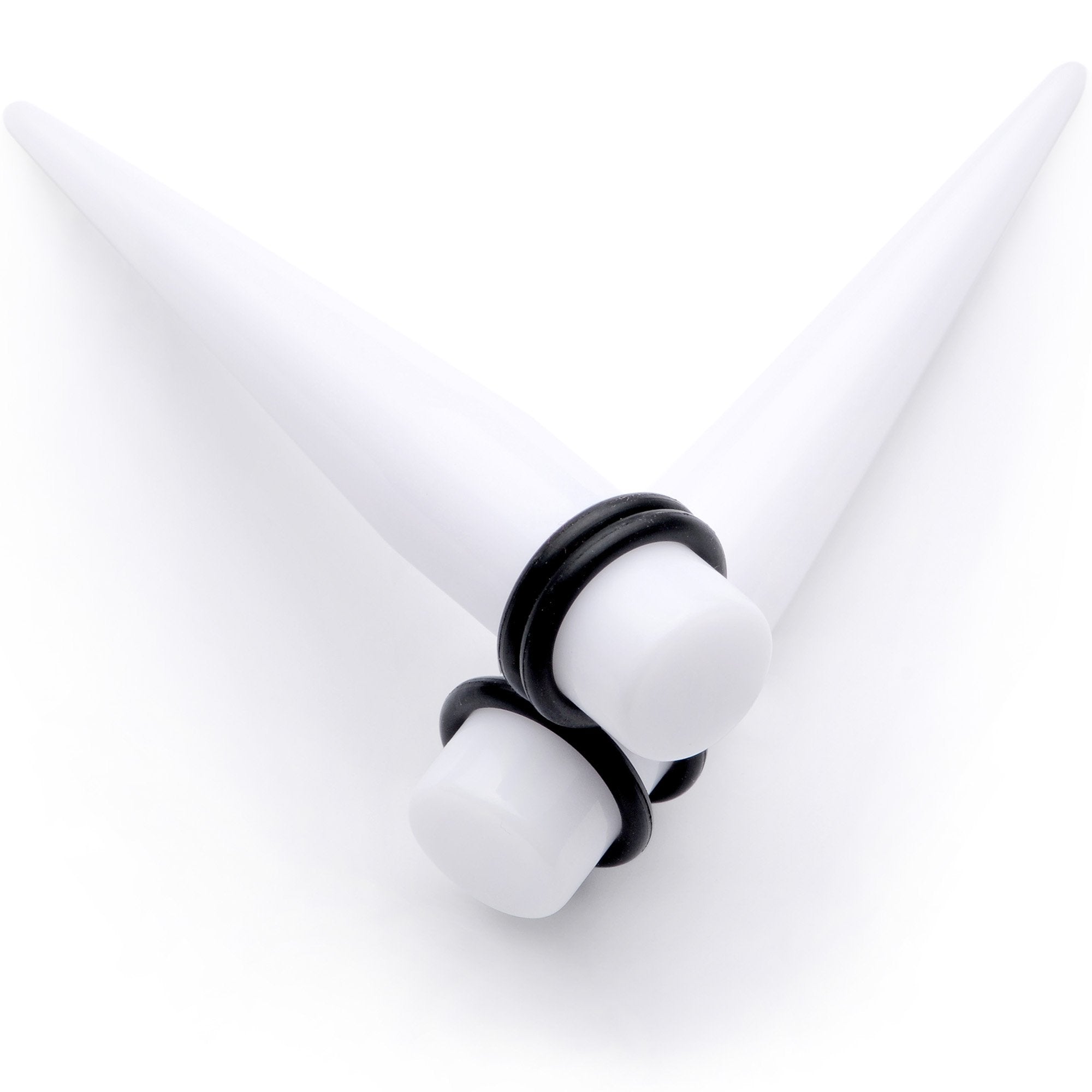 BodyCandy White Acrylic Straight Taper Set Available in Sizes  14G to 00G — detail and construction