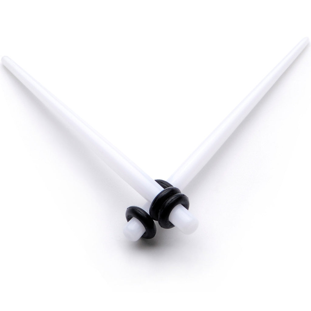 BodyCandy White Acrylic Straight Taper Set Available in Sizes  14G to 00G — packaging or label
