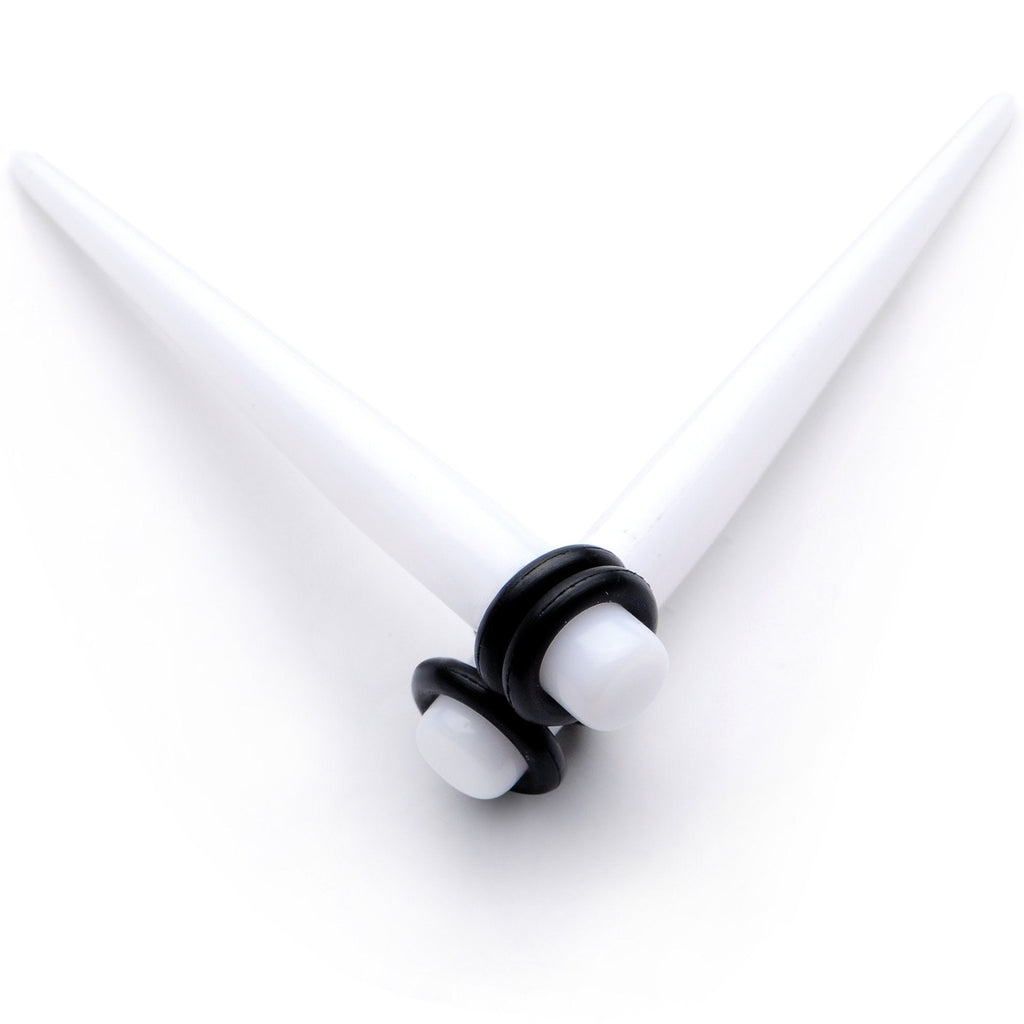 BodyCandy White Acrylic Straight Taper Set Available in Sizes  14G to 00G — in-use context