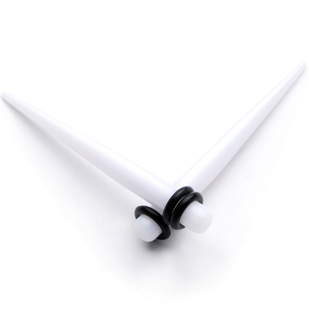 BodyCandy White Acrylic Straight Taper Set Available in Sizes  14G to 00G — texture detail