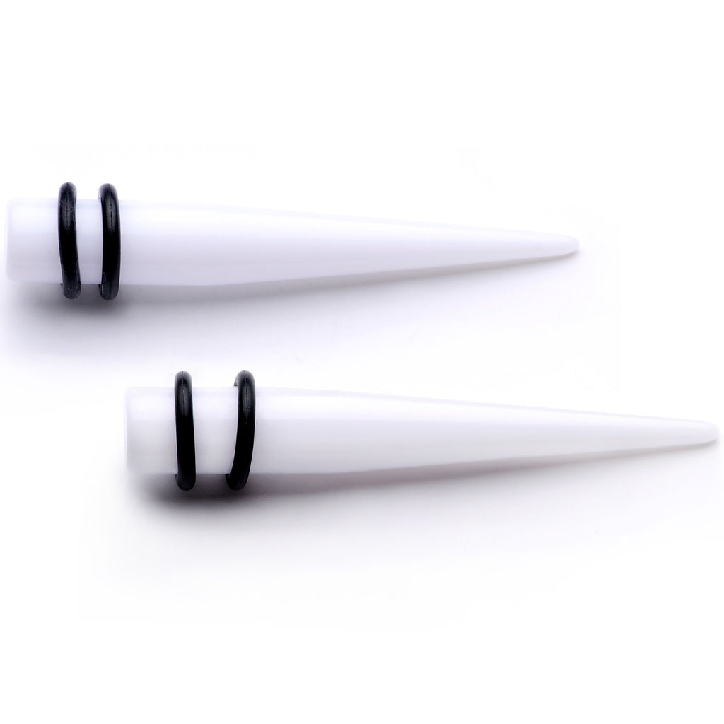 BodyCandy White Acrylic Straight Taper Set Available in Sizes  14G to 00G — detail and construction