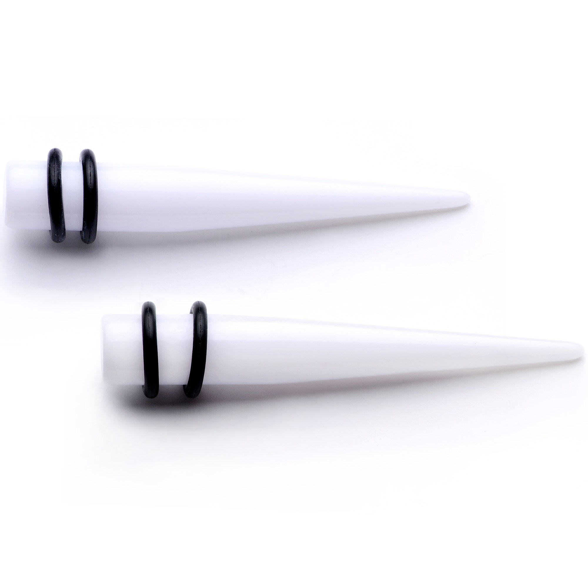 BodyCandy White Acrylic Straight Taper Set Available in Sizes  14G to 00G — detail and construction