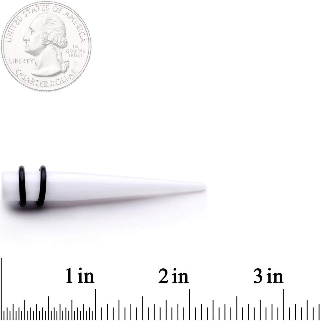 BodyCandy White Acrylic Straight Taper Set Available in Sizes  14G to 00G — branding close-up