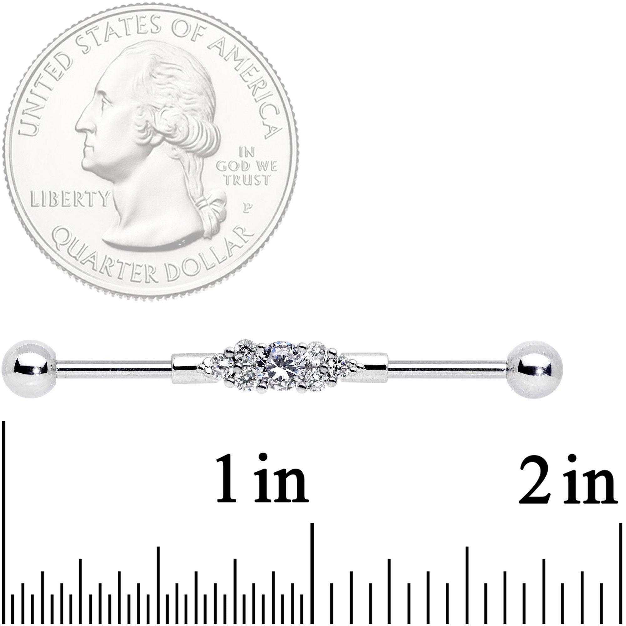 BodyCandy 14G Clear CZ Gem Fashionista Industrial Barbell 38mm — detail close-up