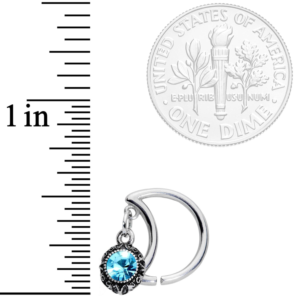 BodyCandy 16G 3/8 Blue Gem Crescent Moon Right Ear Closure Ring — detail and construction