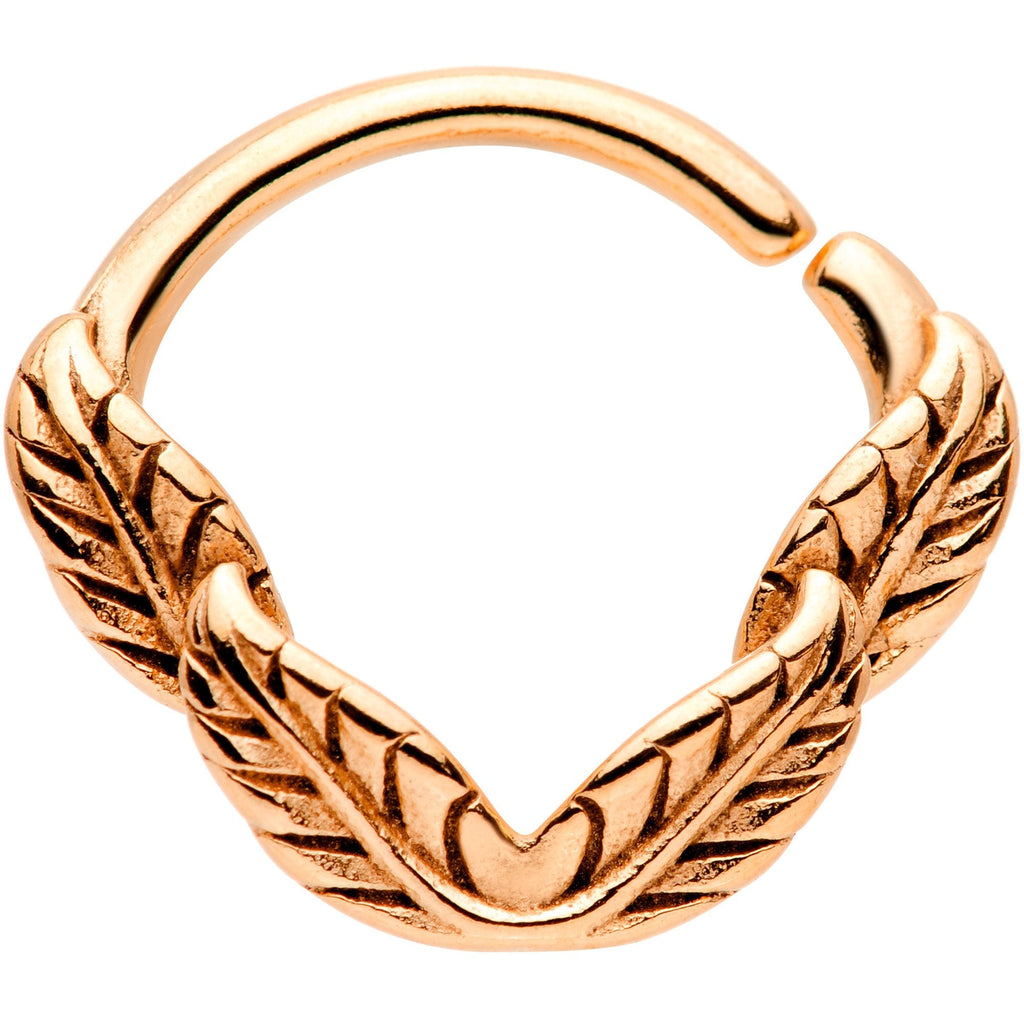 BodyCandy 16G 3/8 Rose Gold Tone Ring of Feathers Closure Ring — main product shot