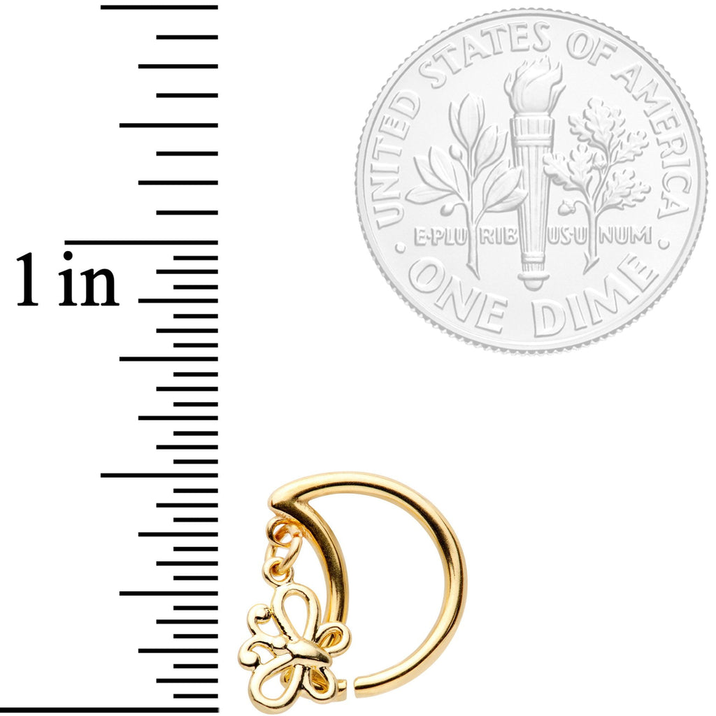 BodyCandy 16G 3/8 Gold Tone Crescent Moon Butterfly Right Ear Closure Ring — detail and construction