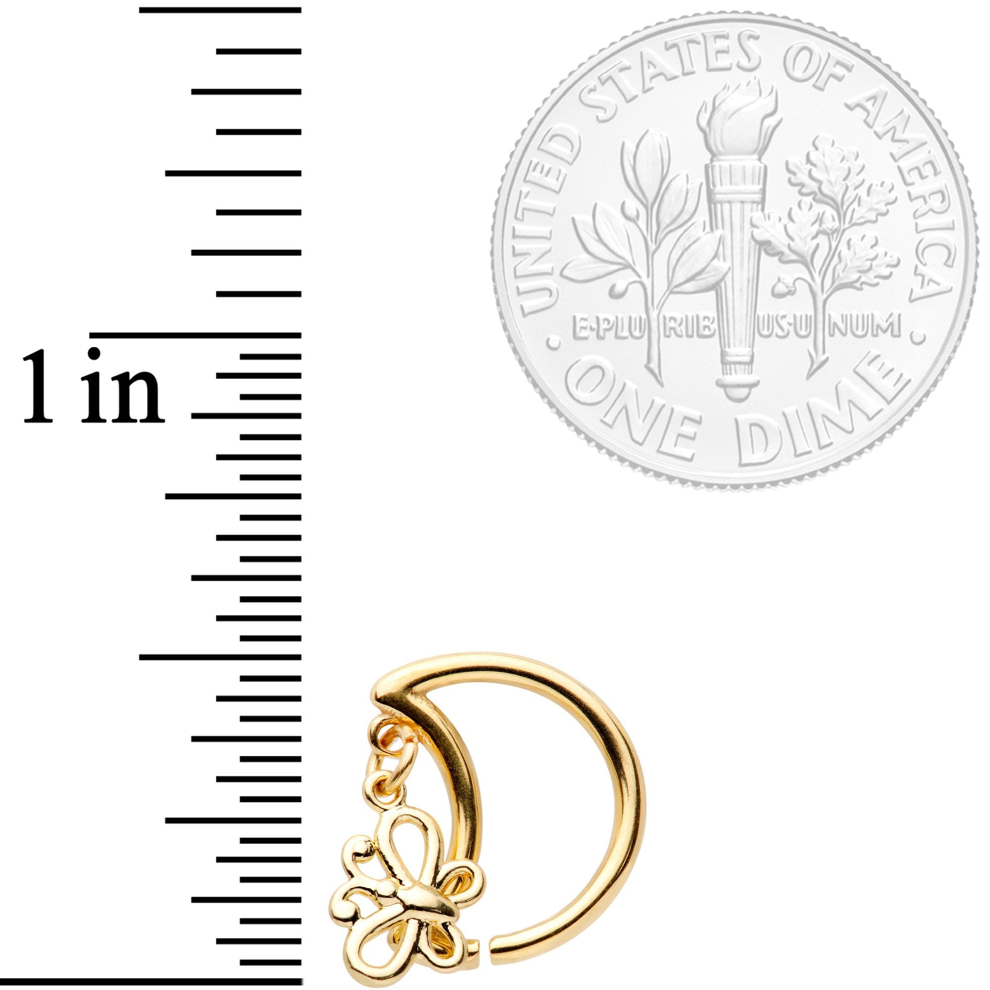 BodyCandy 16G 3/8 Gold Tone Crescent Moon Butterfly Right Ear Closure Ring — detail and construction