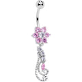 BodyCandy Clear Pink CZ Gem Floral Flourish Dangle Belly Ring — main product shot