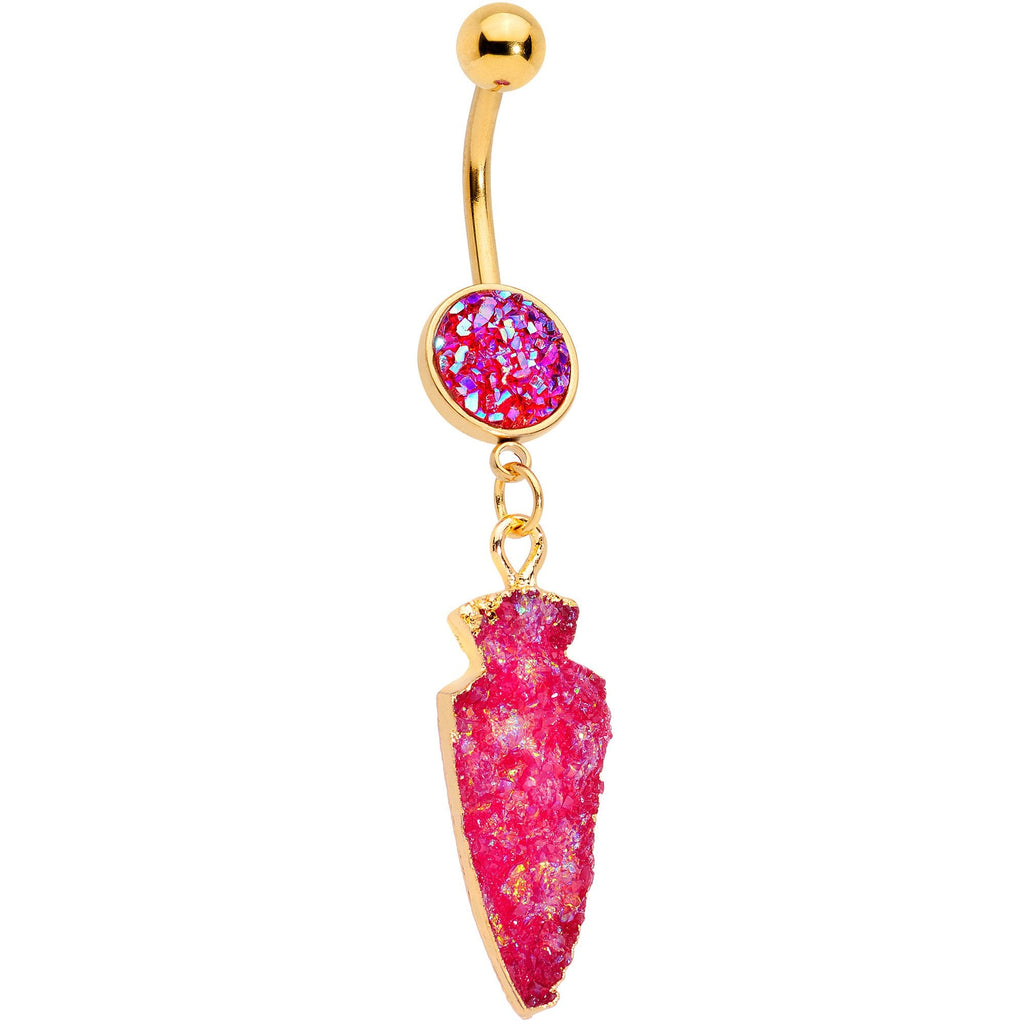 BodyCandy Pink Faux Druzy Gold Tone Arrowhead Dangle Belly Ring — main product shot