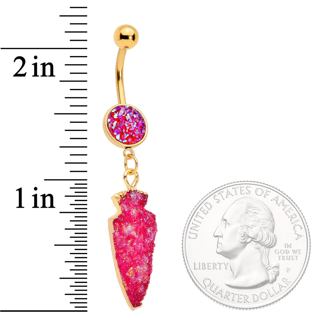 BodyCandy Pink Faux Druzy Gold Tone Arrowhead Dangle Belly Ring — detail and construction