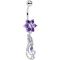 BodyCandy Clear Purple CZ Gem Floral Flourish Dangle Belly Ring — main product shot