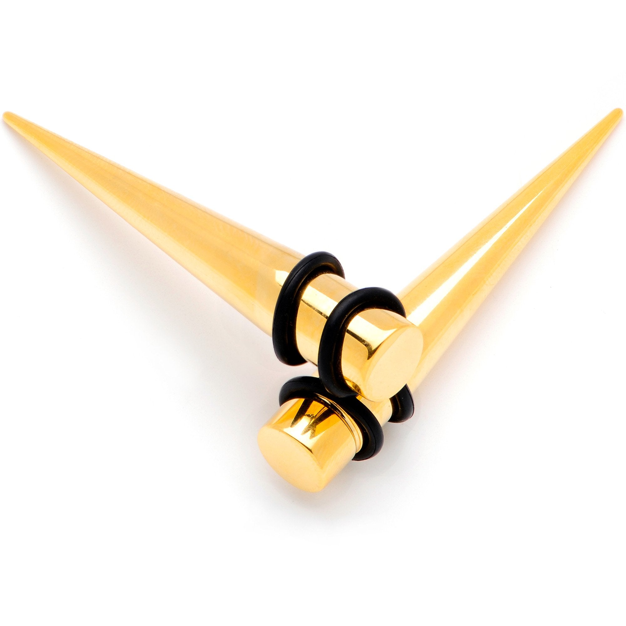 BodyCandy Gold Tone Anodized Straight Taper Set Available in Sizes  12G to 00G — detail and construction
