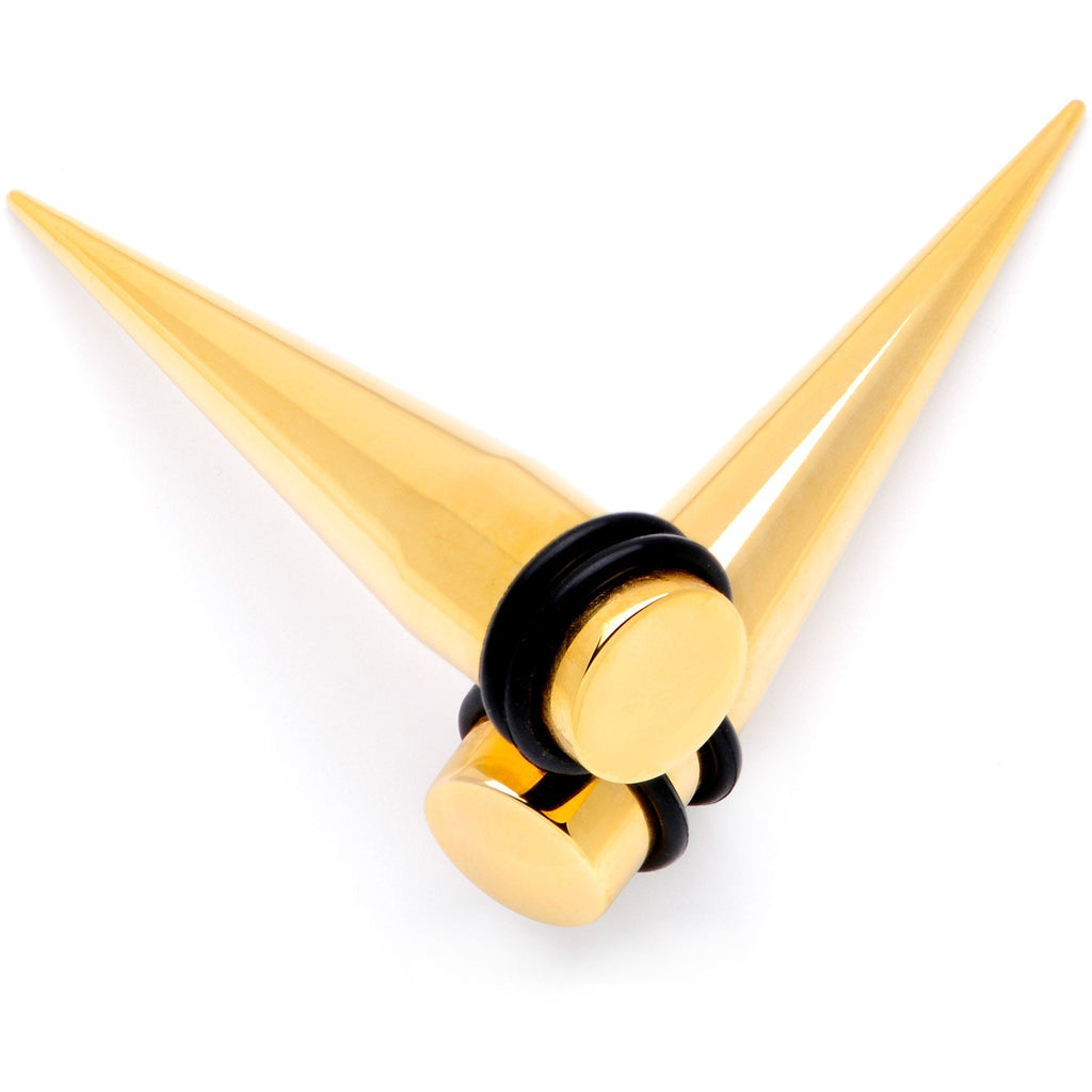 BodyCandy Gold Tone Anodized Straight Taper Set Available in Sizes  12G to 00G — lifestyle context