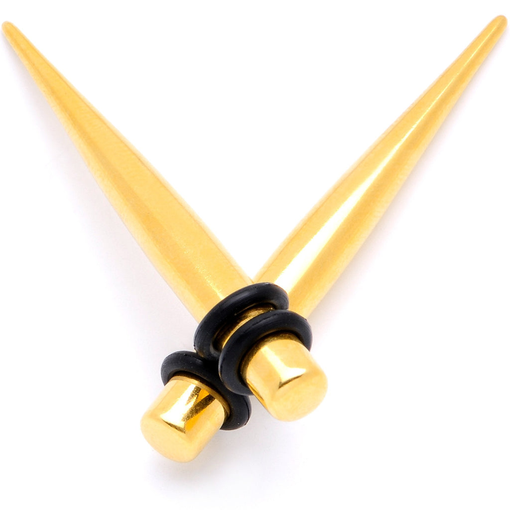 BodyCandy Gold Tone Anodized Straight Taper Set Available in Sizes  12G to 00G — in-use context