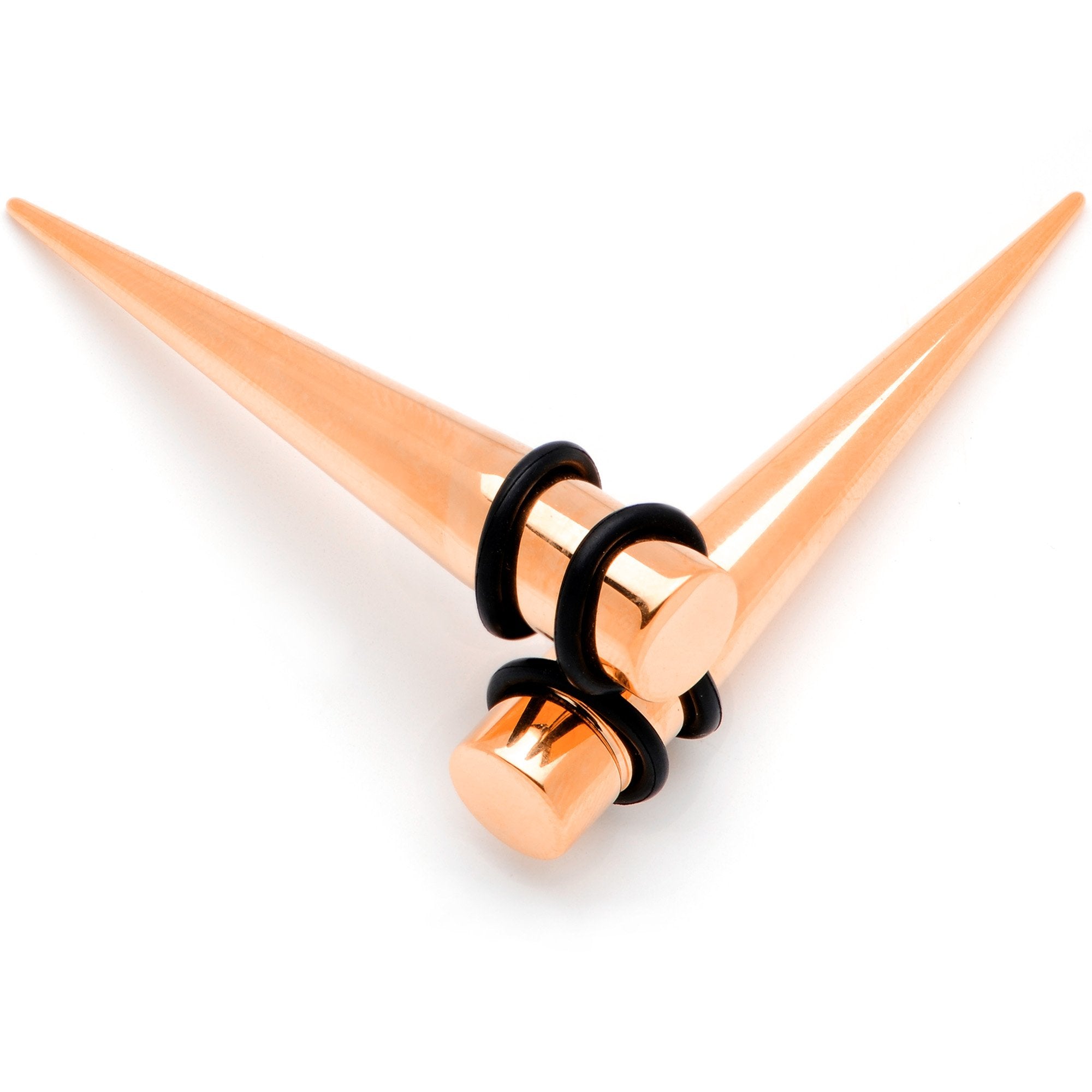 BodyCandy Rose Gold Tone Anodized Straight Taper Set Available in Sizes  14G to 00G — detail and construction